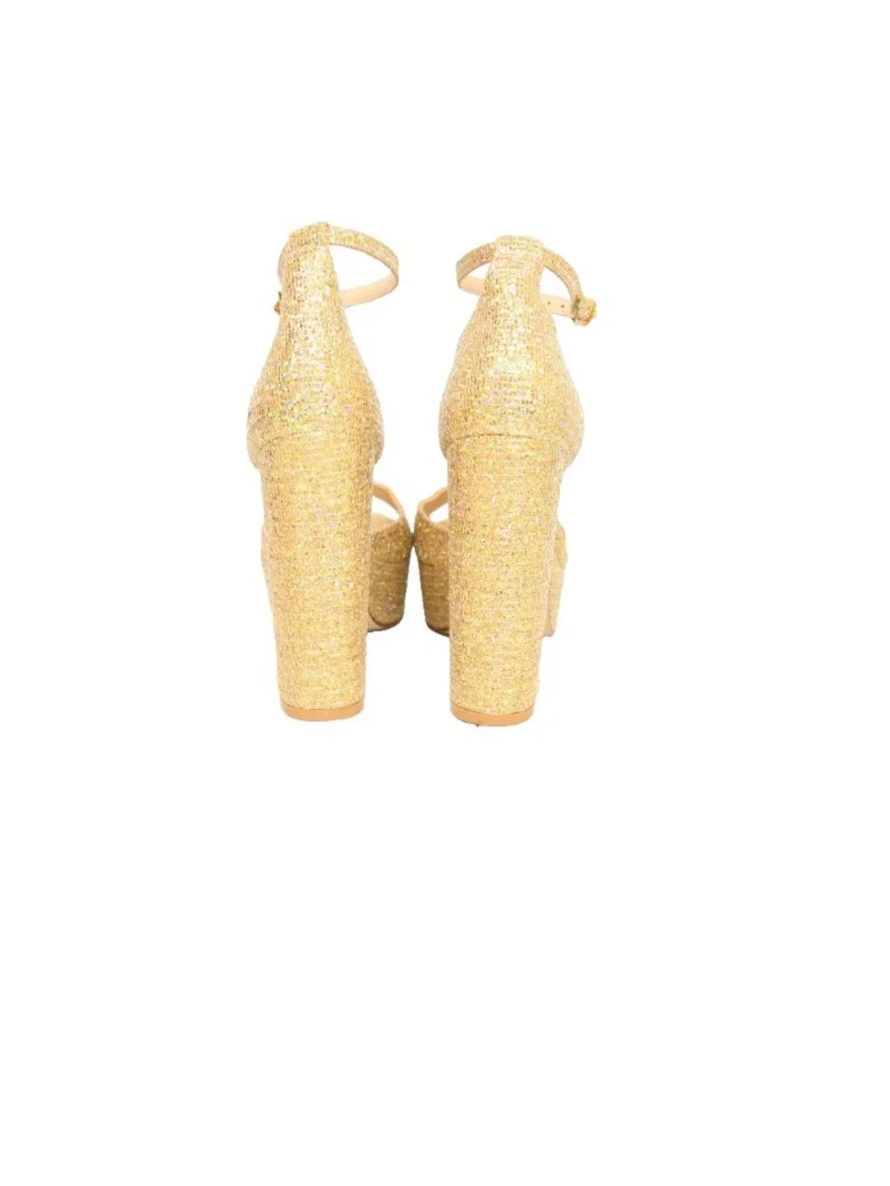 $575 STUART WEITZMAN Pamela Glitter SEQUINED Platform Sandal GOLD 8 (PD15)